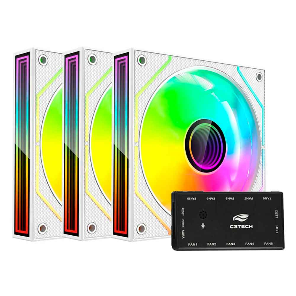 Imagem de KIT COOLER C3TECH RGB F9-L650WHRGB COM CONTROLADORA