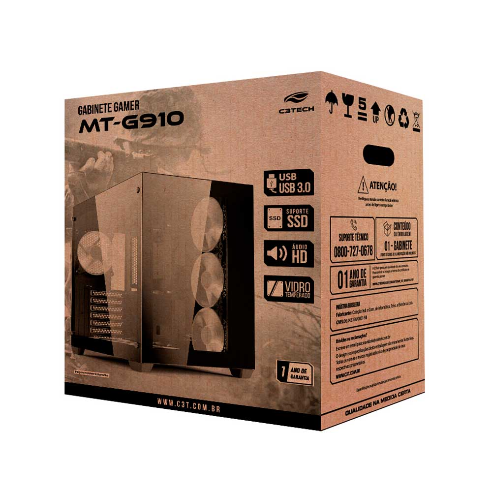 Imagem de GABINETE GAMER C3TECH AQUARIUS MT-G910BK SEM FONTE